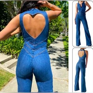 Denim Jumpsuit Heart Cutout Back Jumpsuit